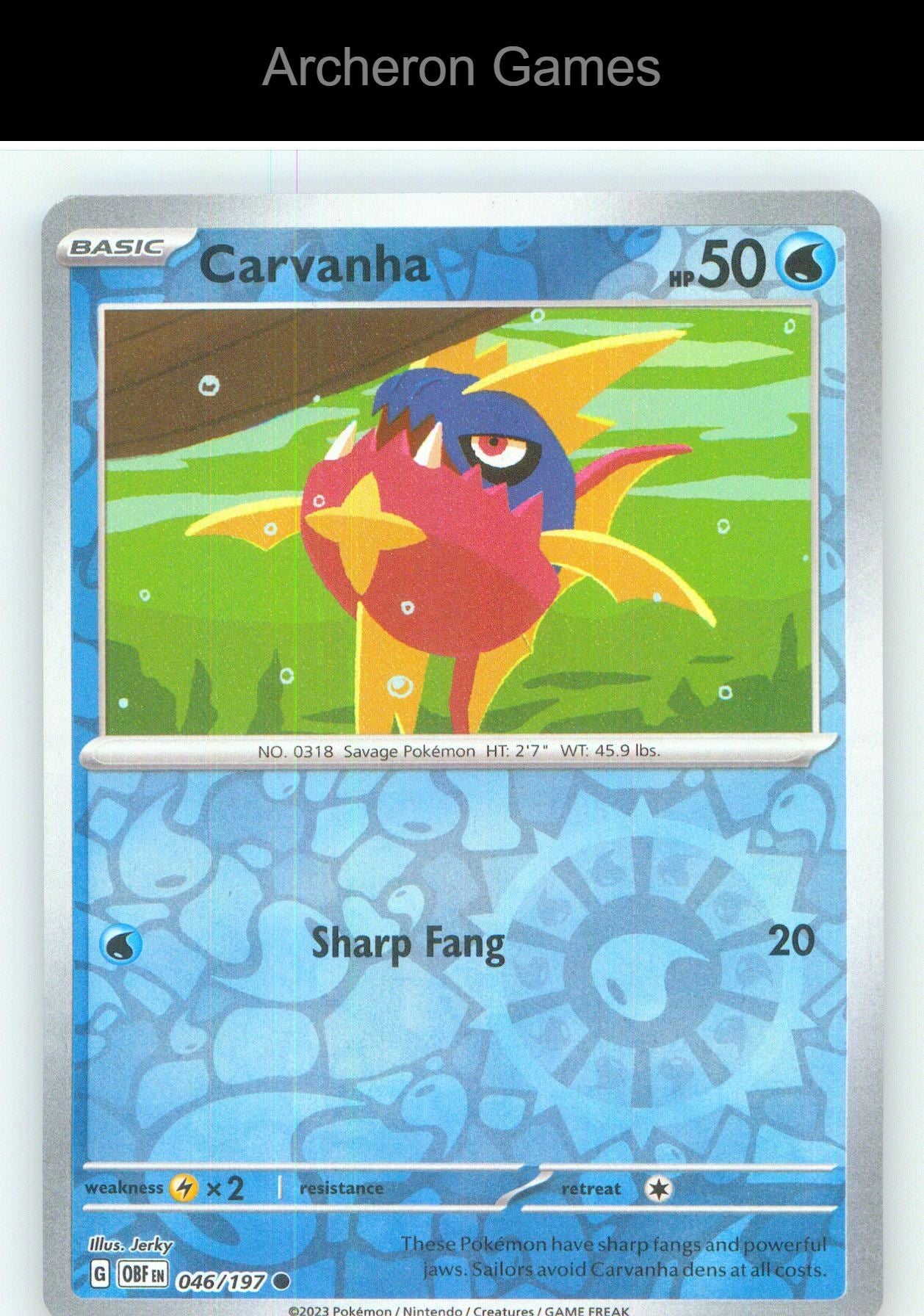 Pokemon Card Carvanha OBF 046/197 C Obsidian Flames Reverse Holo