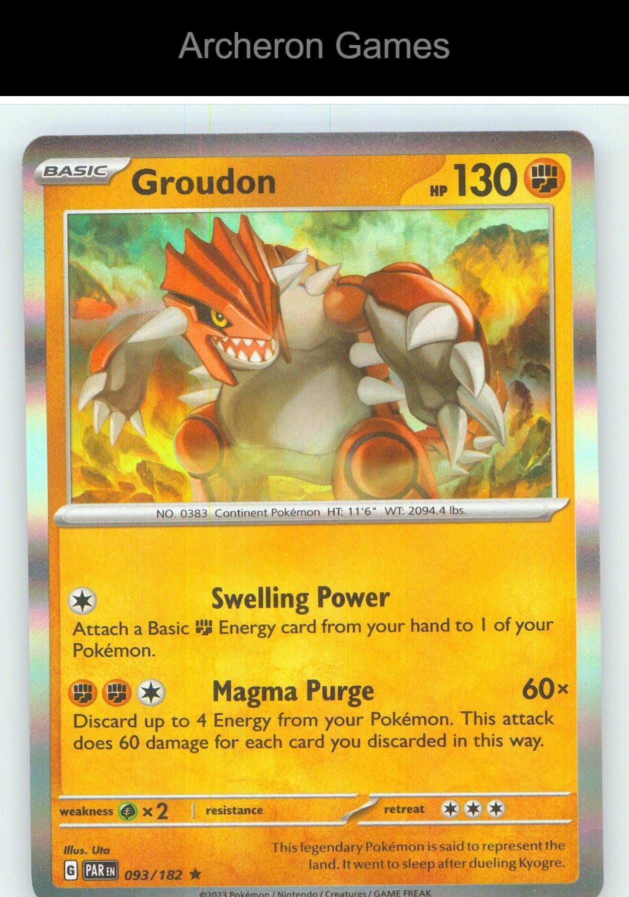 Pokemon Card Groudon PAR 093/182 R Paradox Rift Holo