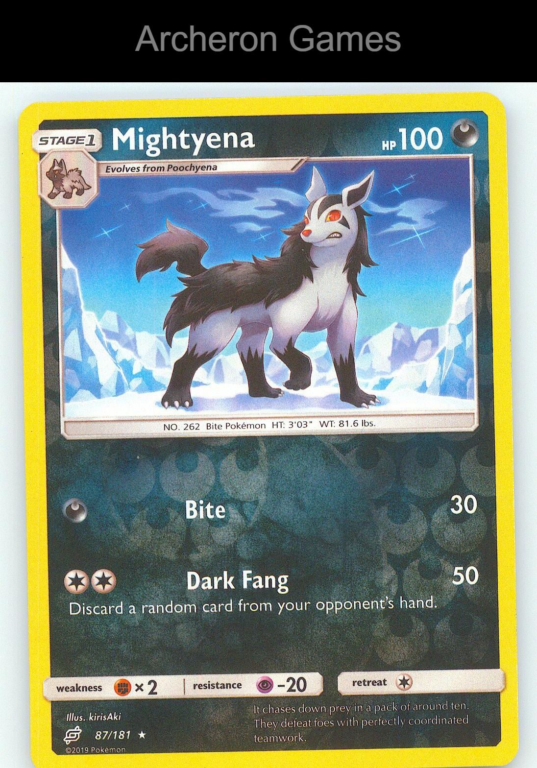 Pokemon Card Mightyena TEU 87/181 R Team Up Reverse Holo