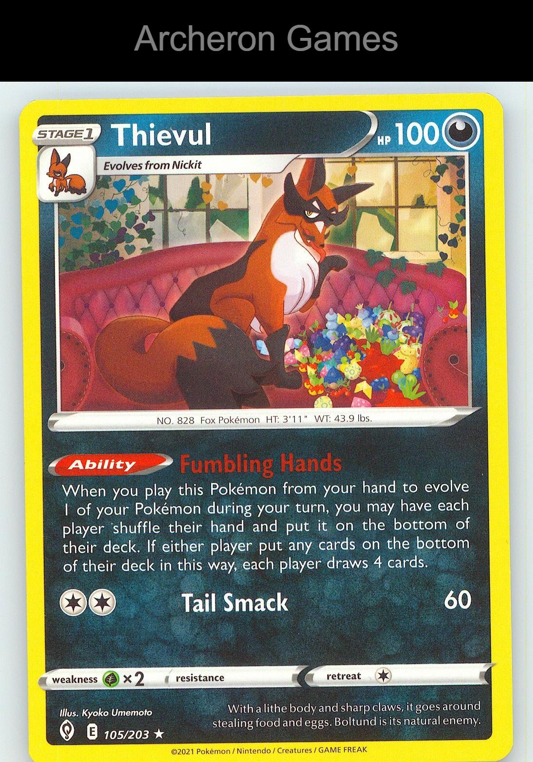 Pokemon Card Thievul EVS 105/203 R Evolving Skies