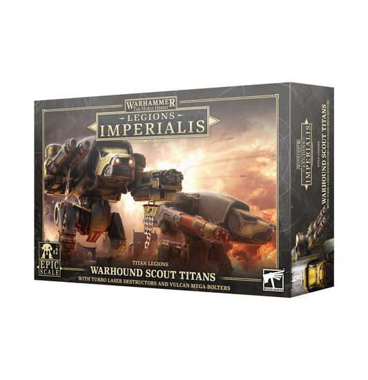 War hound scout titans with turbo lasers and vulcan mega bolters- Titan legions - Legions Imperialis - Warhammer The Horus Heresy  - Available from 13/04/2024