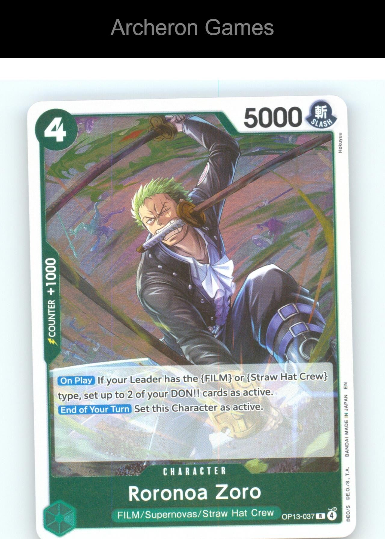 Roronoa Zoro OP13-037 R One Piece Card NM/EX+ Foil