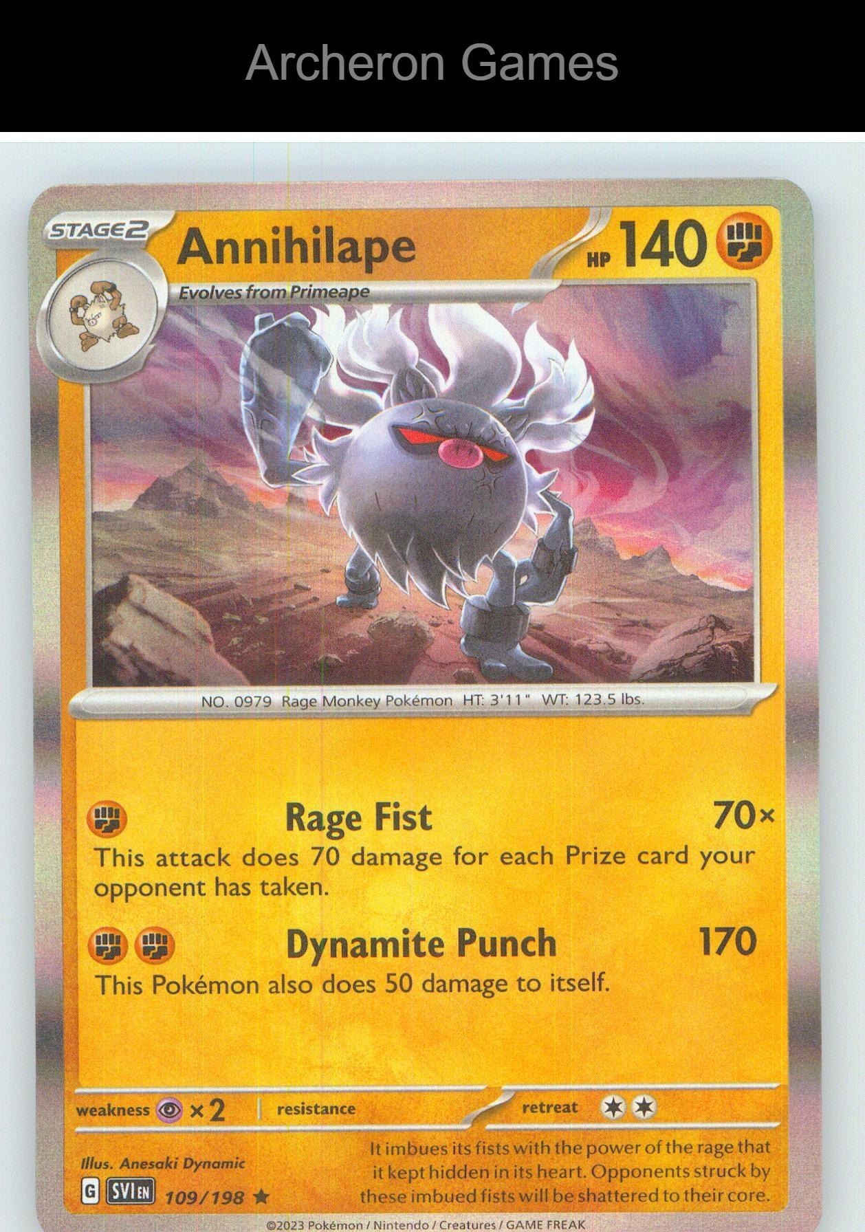 Pokemon Card Annihilape SVI 109/198 R Scarlet & Violet Holo