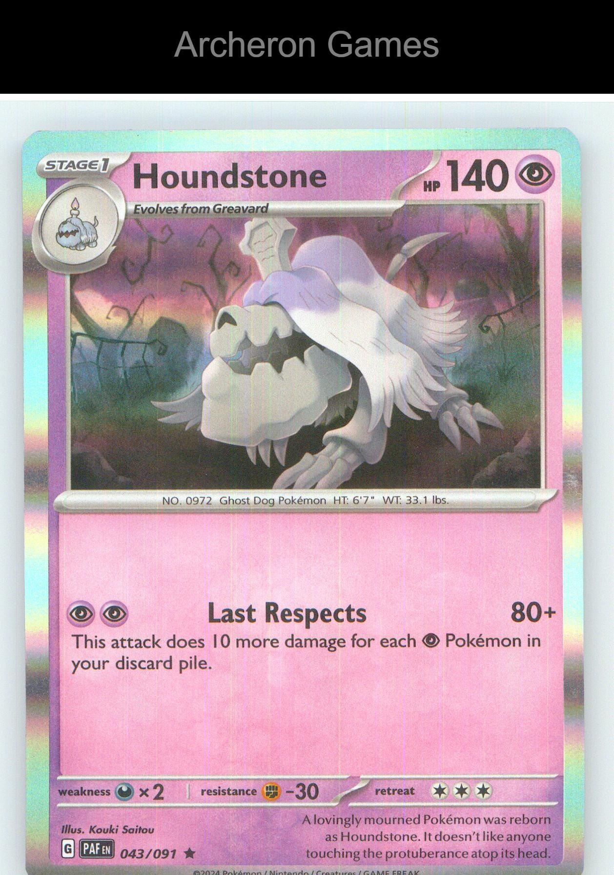 Pokemon Card Houndstone PAF 043/091 R Paldean Fates Holo