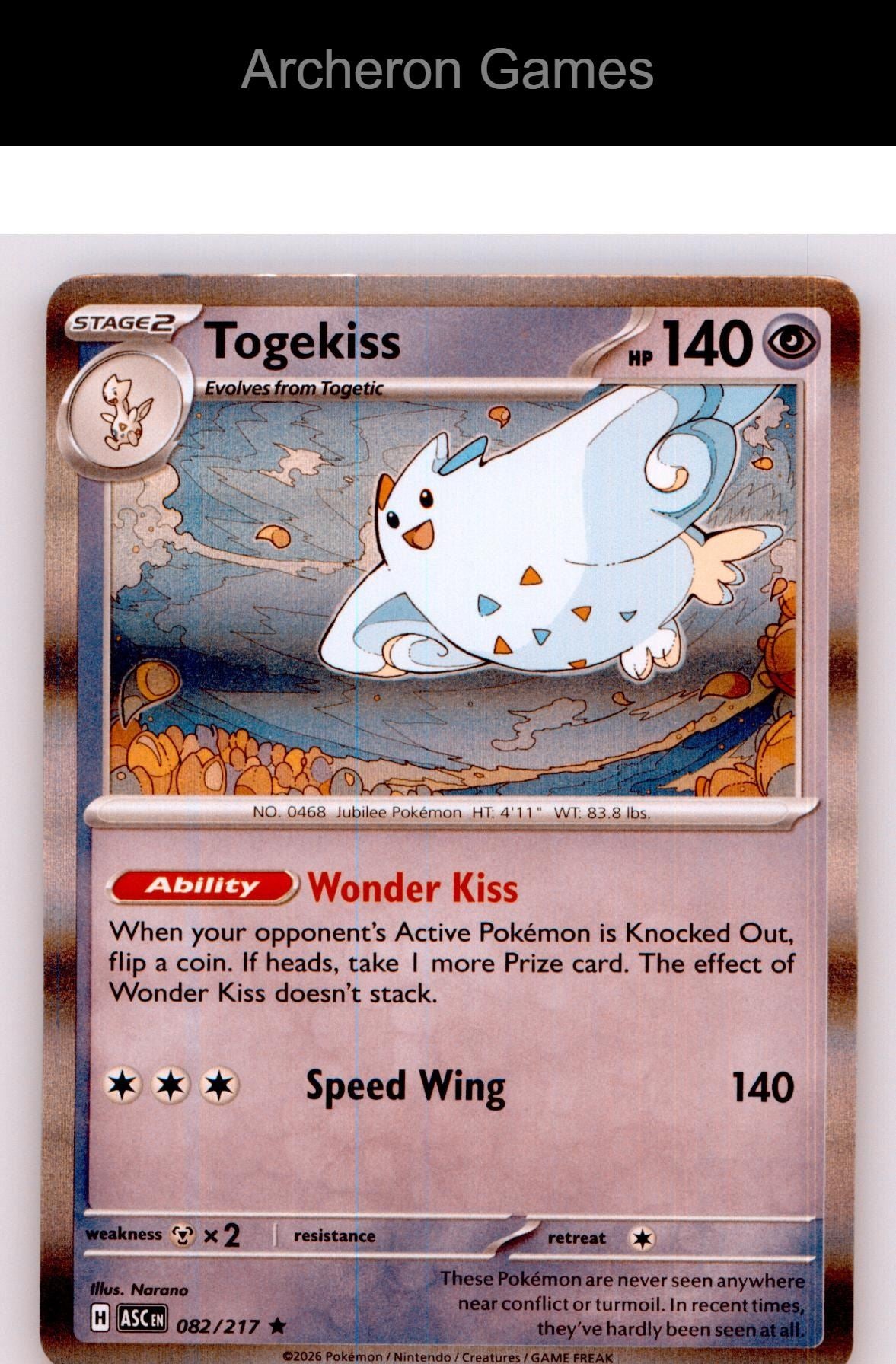 Pokemon Card Togekiss ASC 082/217 R Ascended Heroes Holo