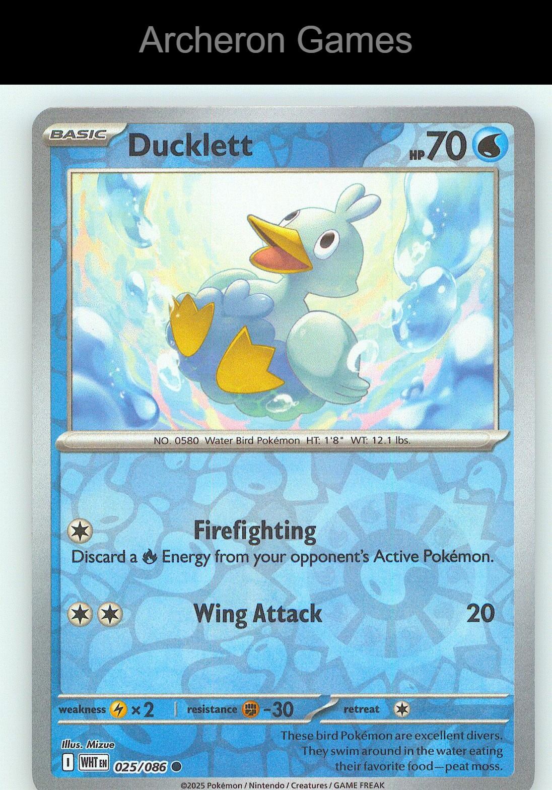 Pokemon Card Ducklett WHT 025/086 C White Flare Reverse Holo