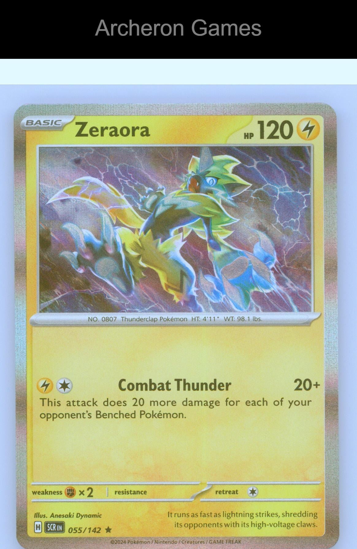 Pokemon Card Zeraora SCR 55/142 R Stellar Crown Reverse Holo