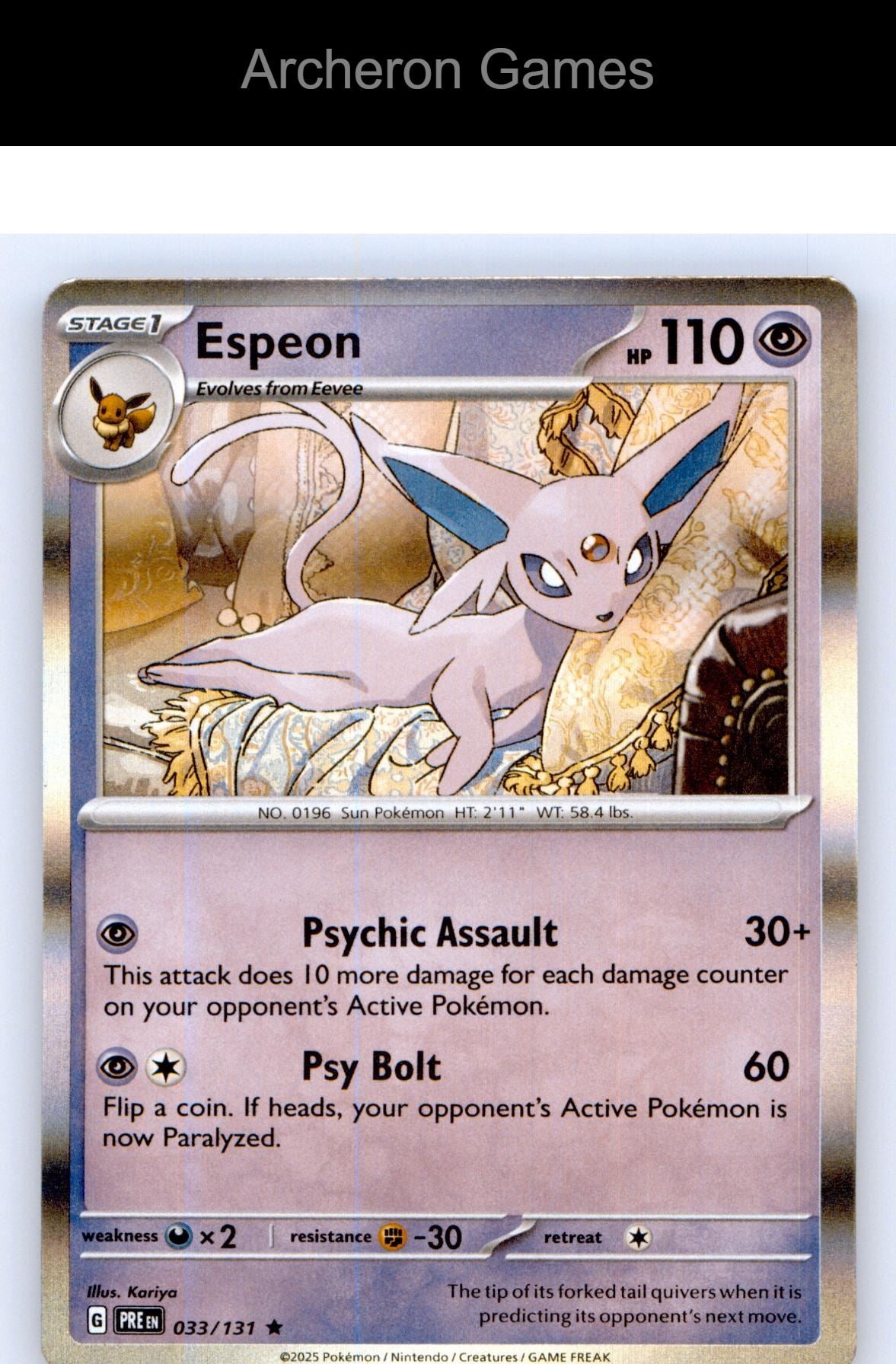 Pokemon Card Espeon PRE 033/131 HOLO R Prismatic Evolutions