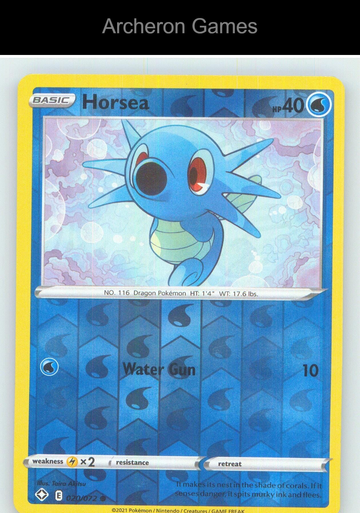 Pokemon Card Horsea SHF 020/072 C Shining Fates Reverse Holo
