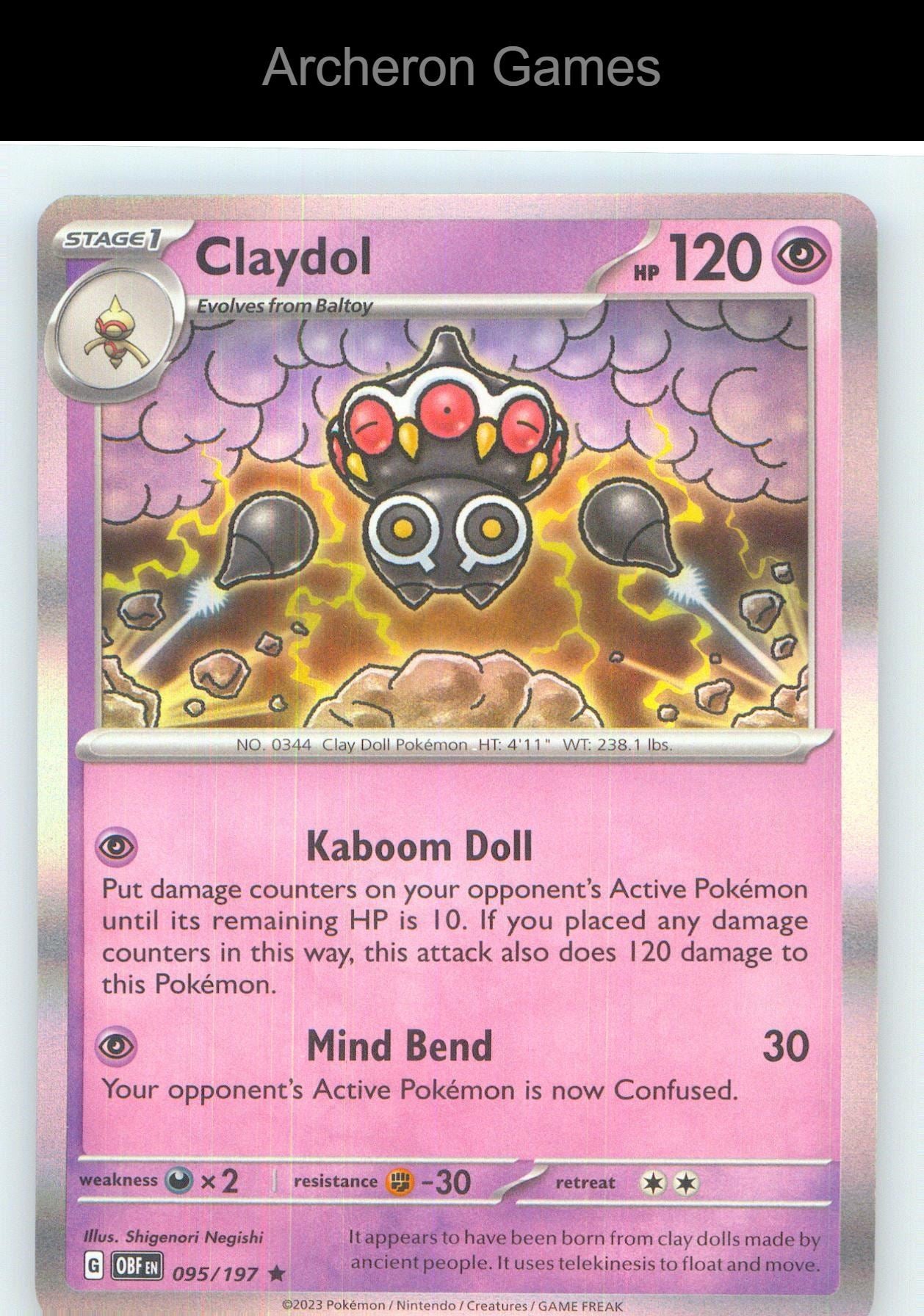 Pokemon Card Claydol OBF 095/197 R Obsidian Flames Holo