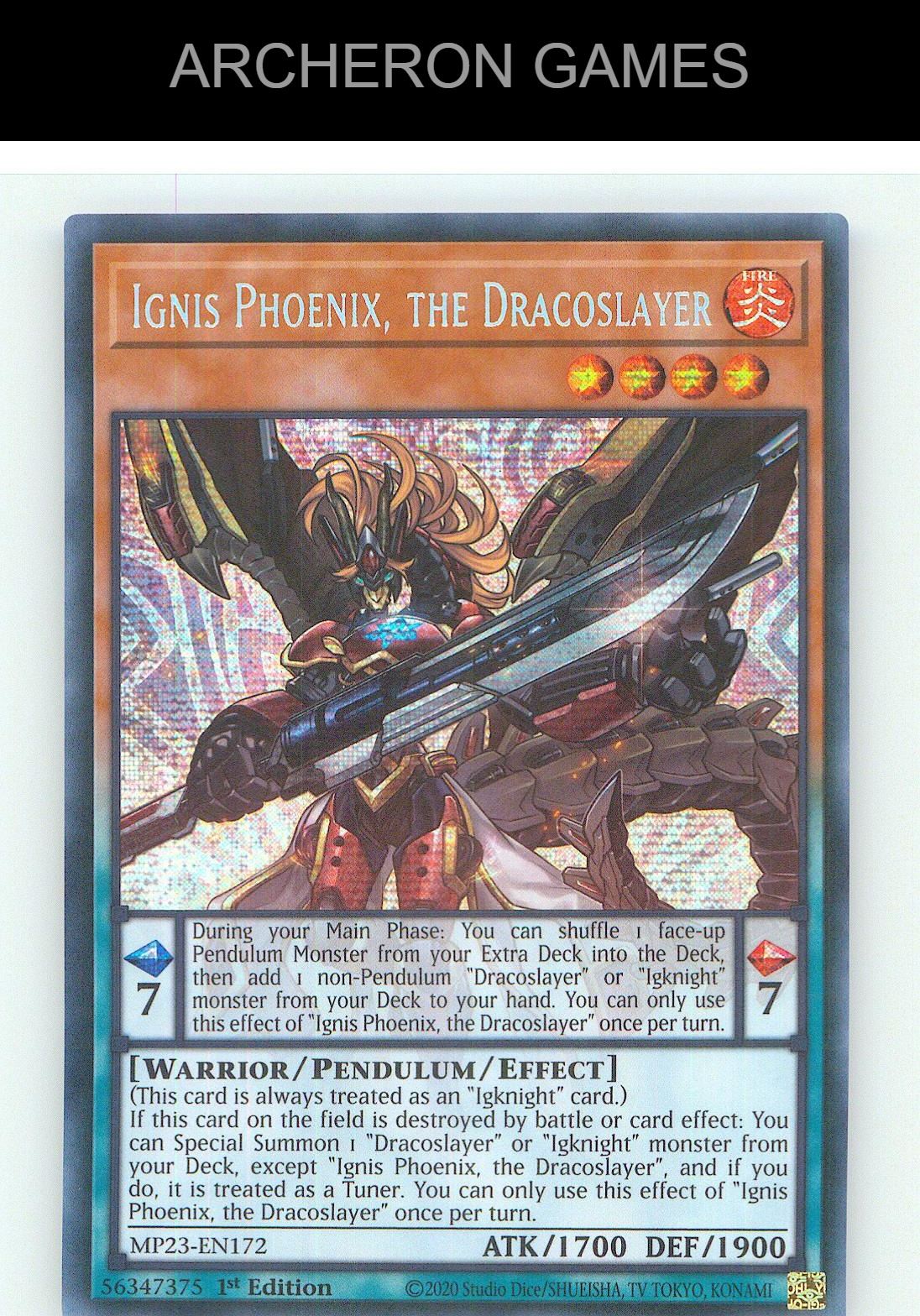 Ignis Phoenix, the Dracoslayer Prismatic Secret Rare YUGIOH Card 1st Edition