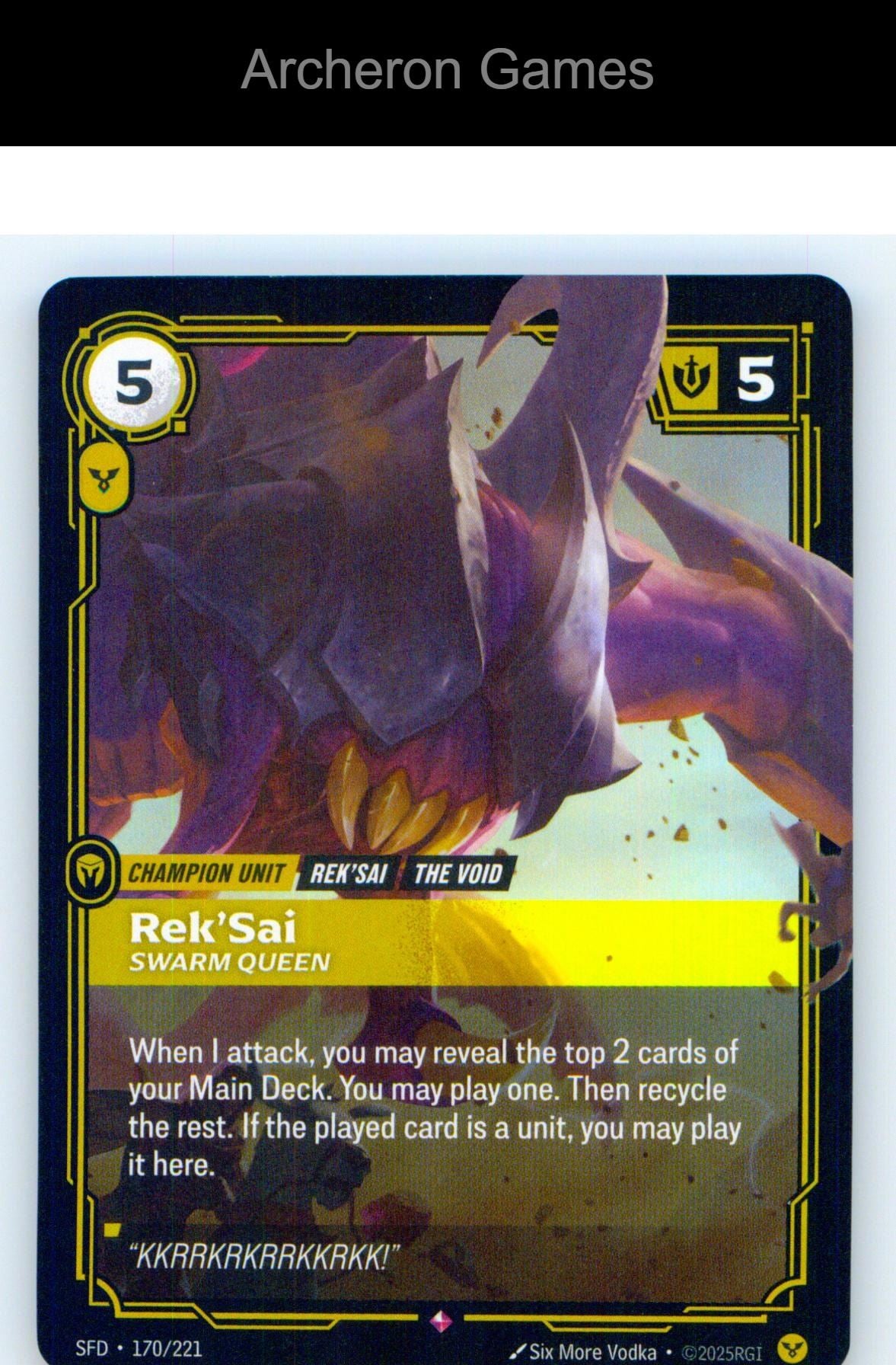 Rek'Sai - Swarm Queen SFD 170/221 R Spiritforged Riftbound Card