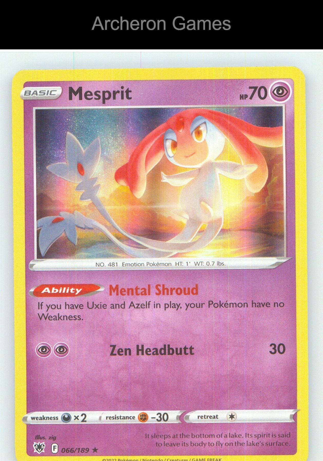 Pokemon Card Mesprit ASR 066/189 HOLO R Astral Radiance