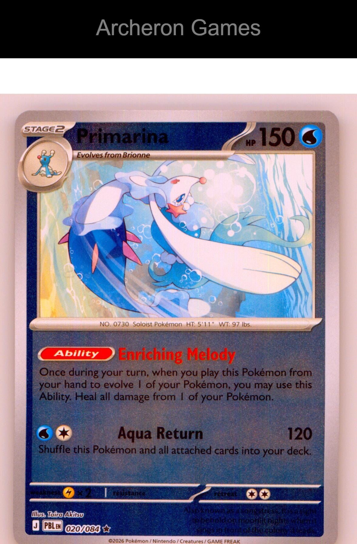 Pokemon Card Primarina ME05 020/084 R Pitch Black Reverse Holo