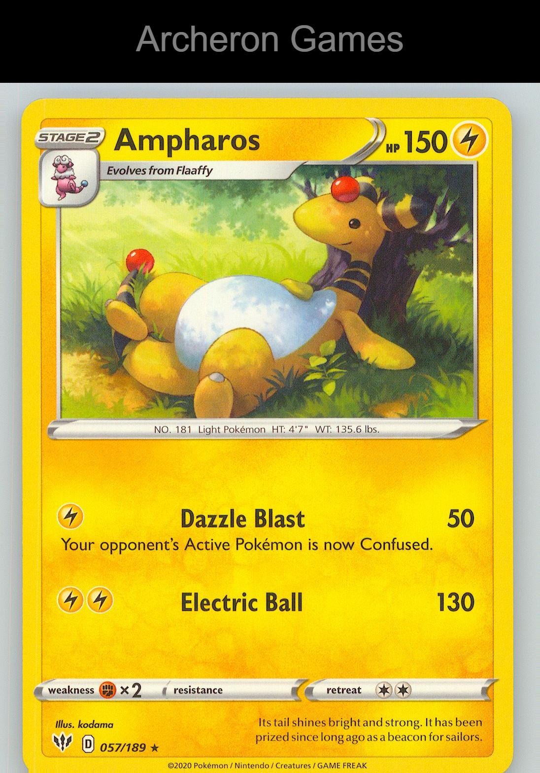 Pokemon Card Ampharos DAA 057/189 R Darkness Ablaze