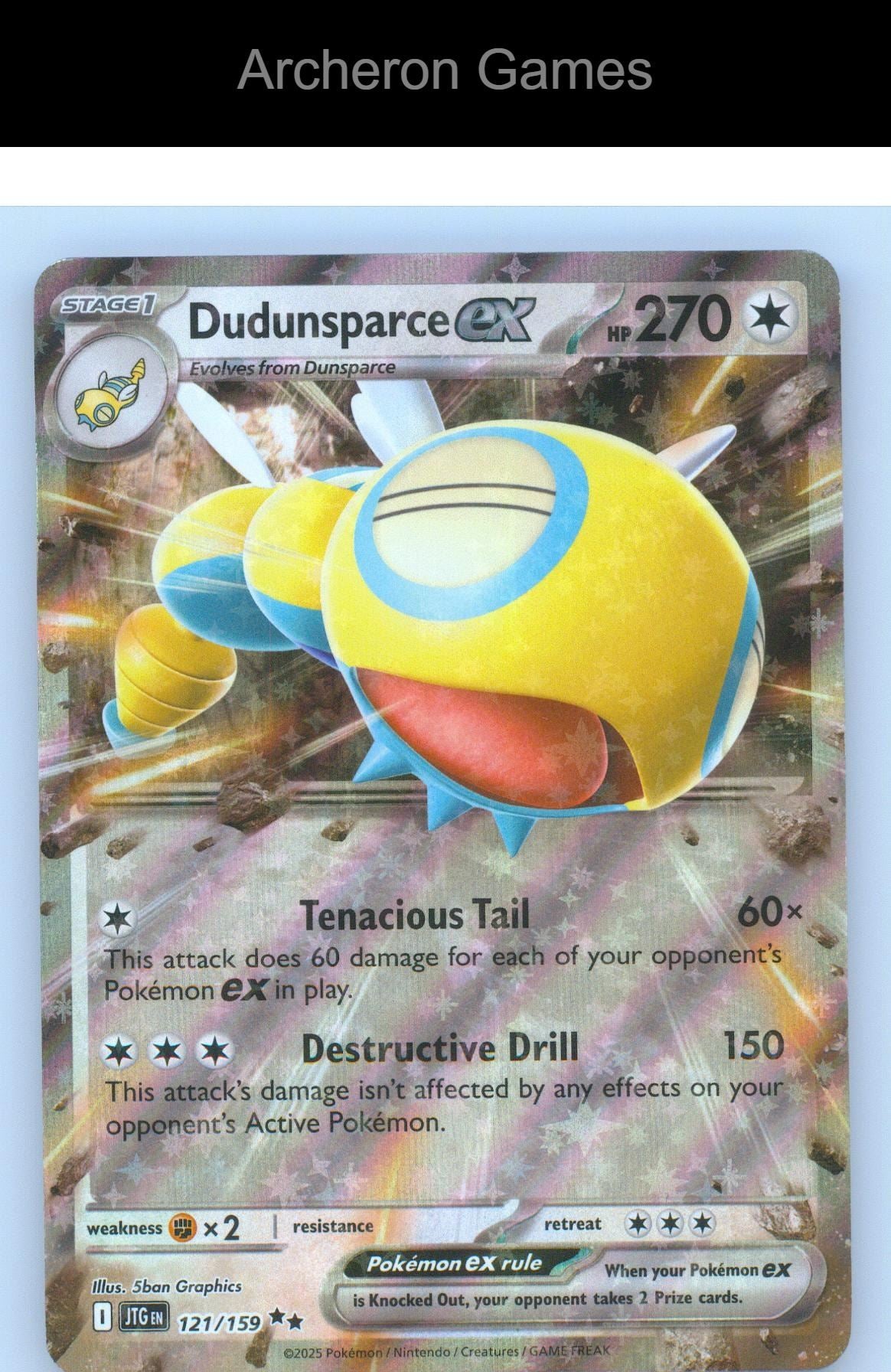 Pokemon Card Dudunsparce ex JTG 121/159 Double Rare Journey Together Holo