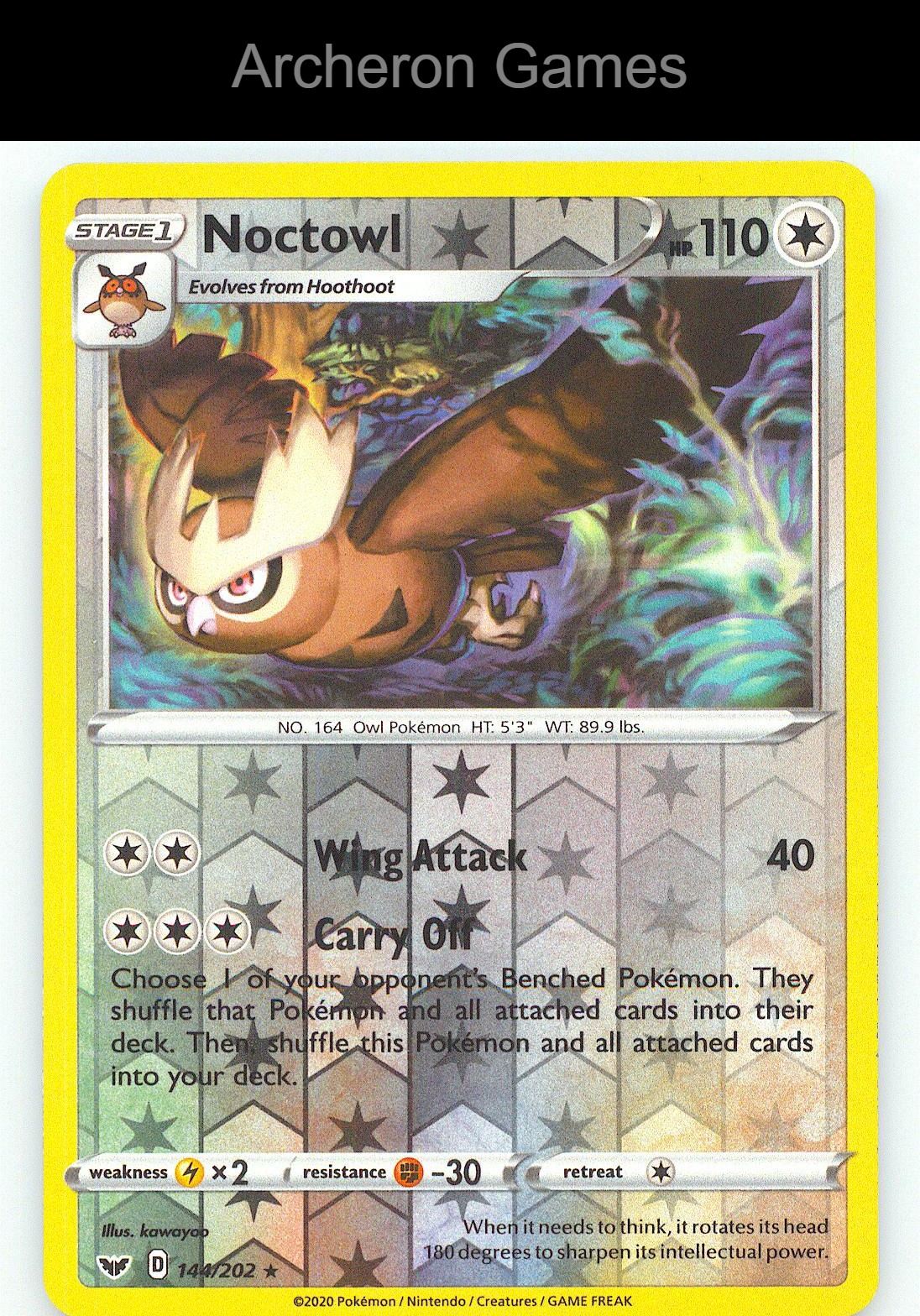 Pokemon Card Noctowl SSH 144/202 R Sword & Shield Reverse Holo