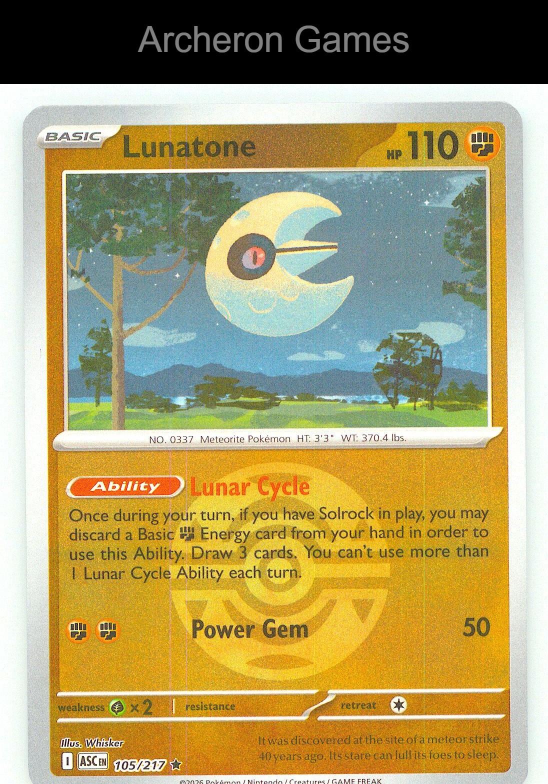 Pokemon Card Lunatone (Dusk Ball) ASC 105/217 R Ascended Heroes Reverse Holo