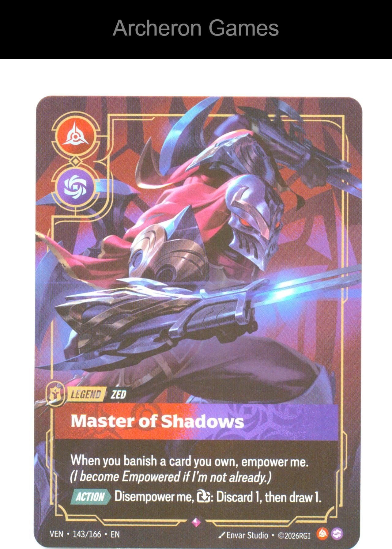 Zed - Master of Shadows VEN 143/166 R Vendetta Riftbound Card Foil