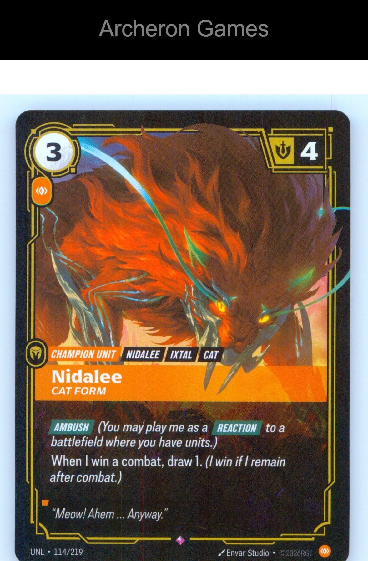 Nidalee - Cat Form UNL 114/219 R Unleashed Riftbound Card