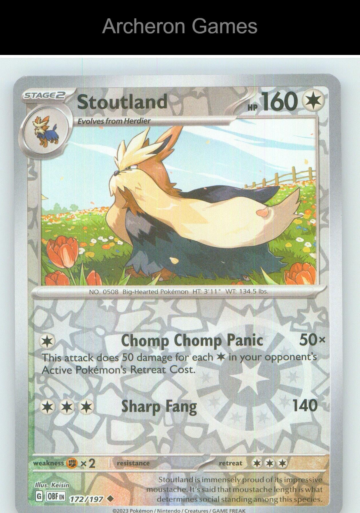 Pokemon Card Stoutland OBF 172/197 UC Obsidian Flames Reverse Holo