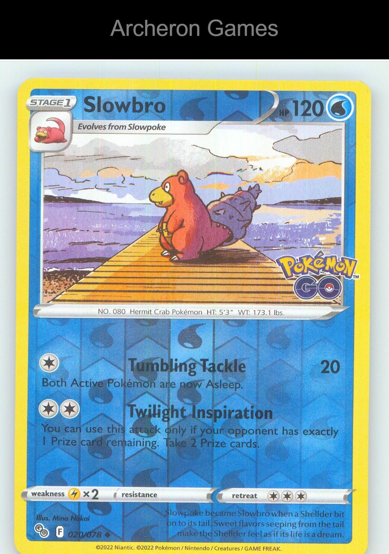 Pokemon Card Slowbro PGO 020/078 UC Pokemon GO Reverse Holo