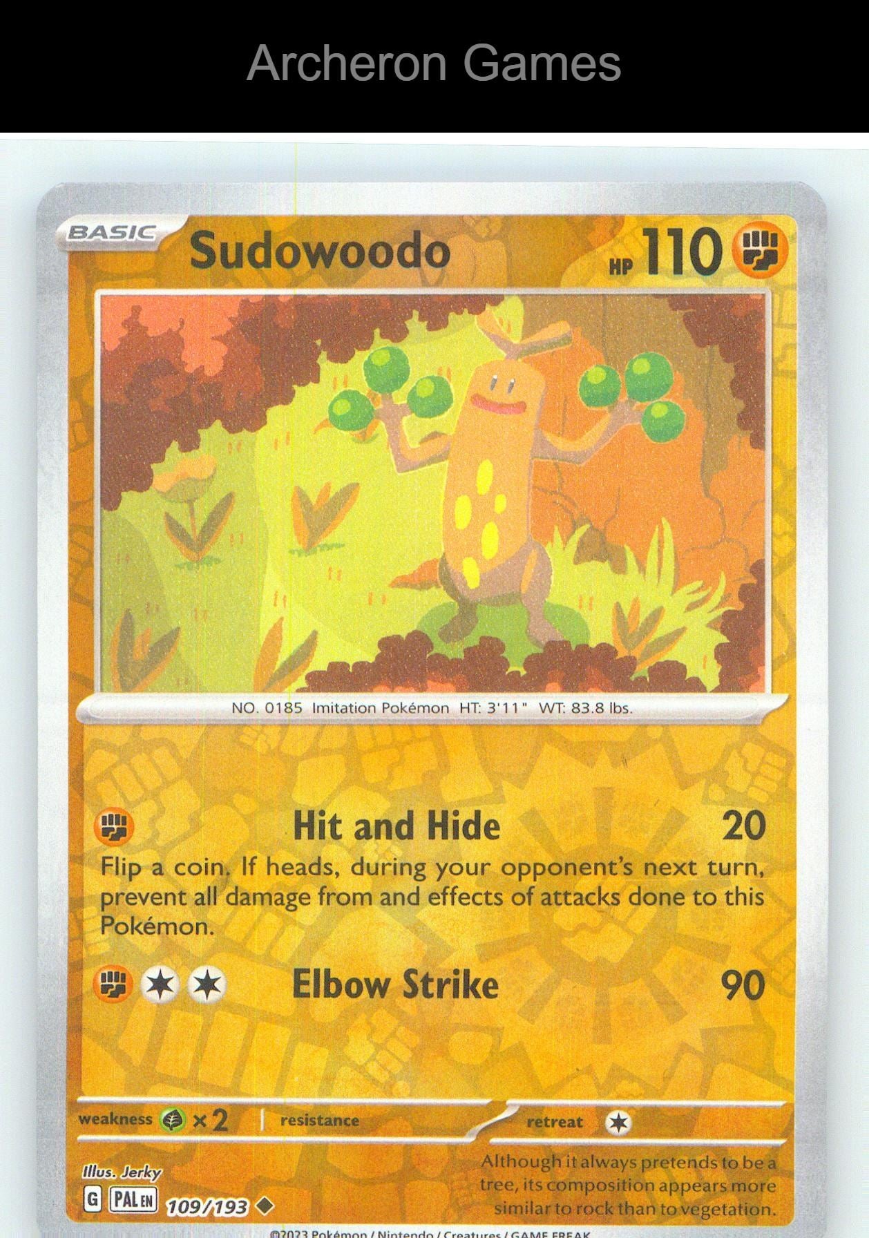 Pokemon Card Sudowoodo PAL 109/193 UC Paldea Evolved Reverse Holo