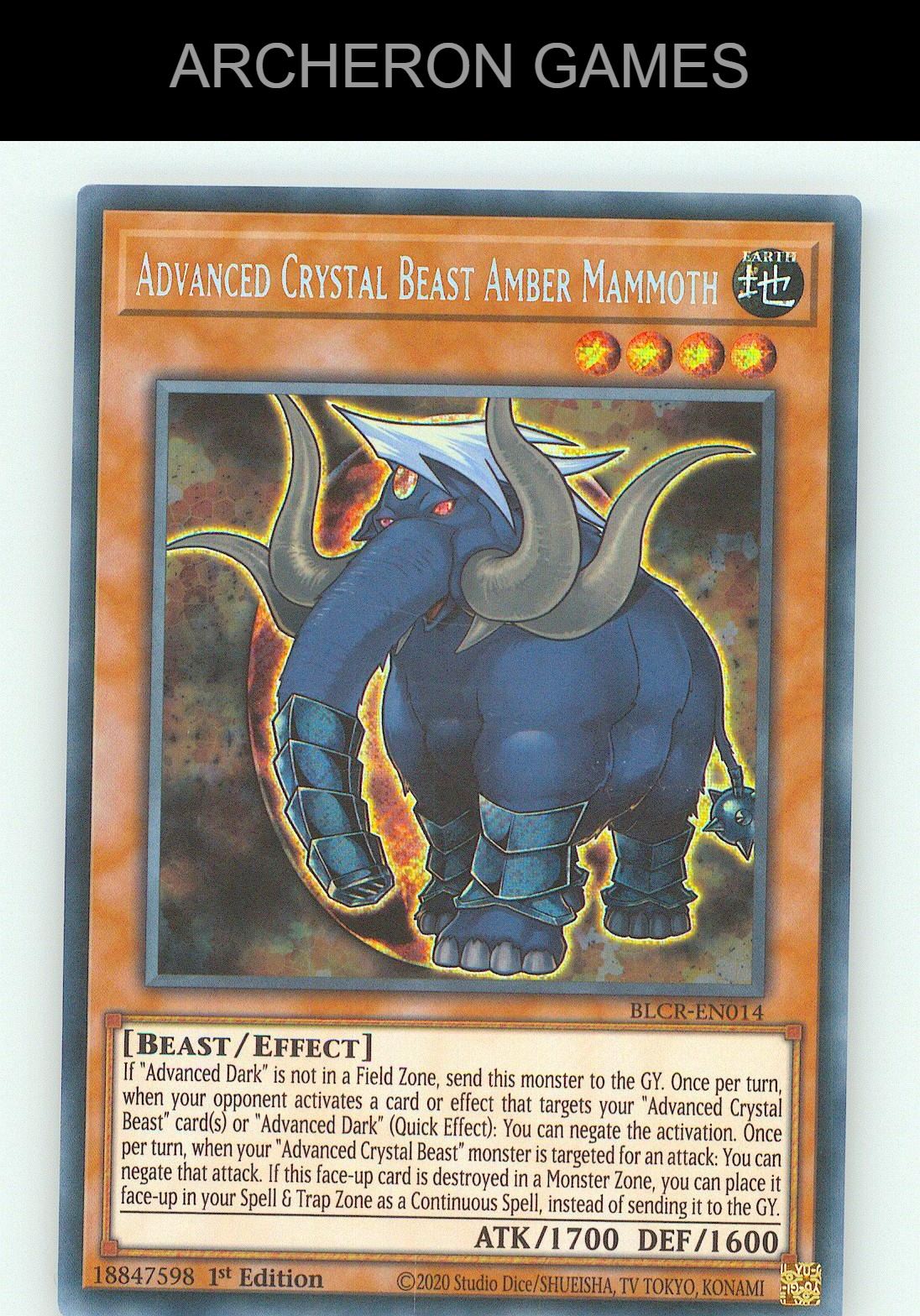 Advanced Crystal Beast Amber Mammoth SEC YUGIOH Card 1st Edition