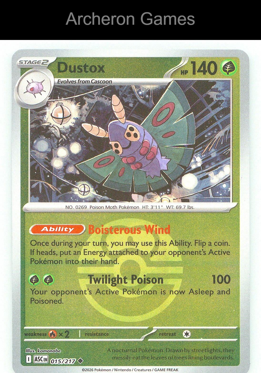 Pokemon Card Dustox (Energy Symbol Pattern) ASC 015/217 Ascended Heroes Reverse Holo