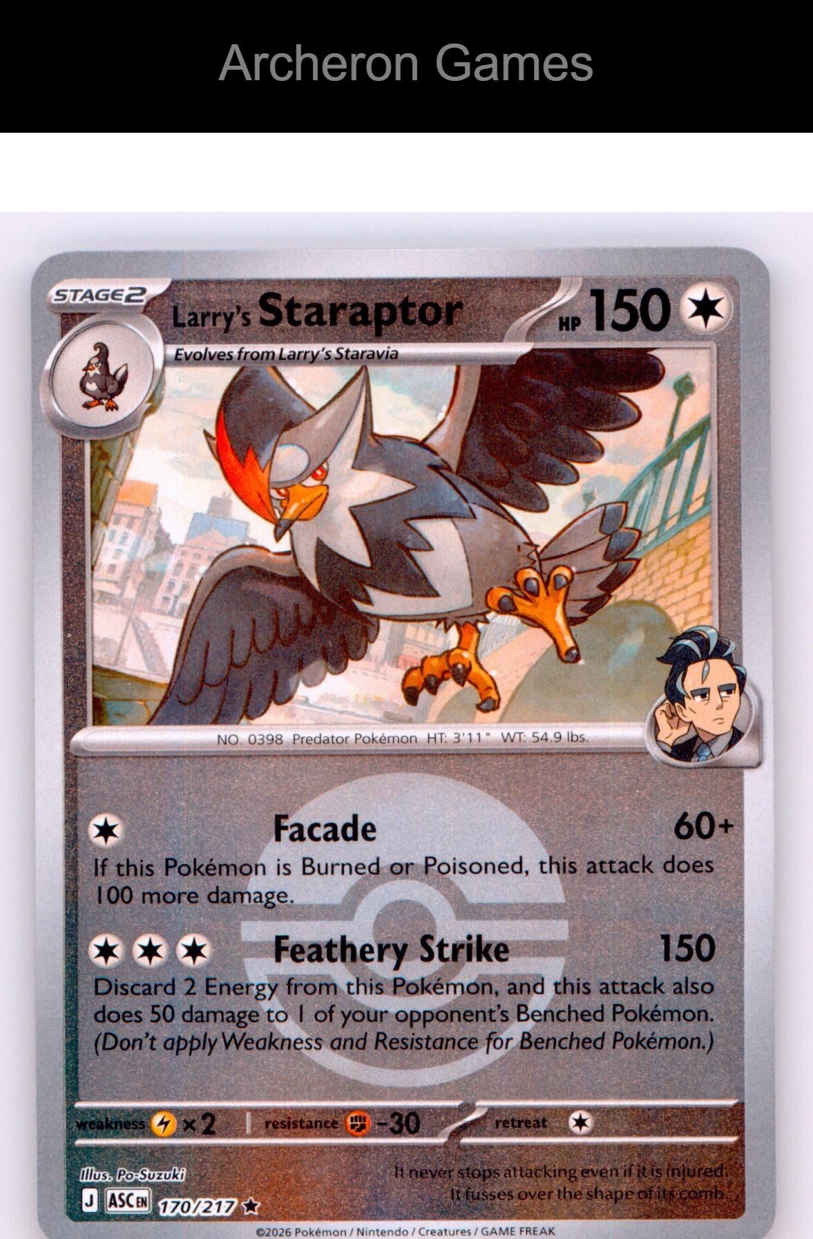 Pokemon Card Larry's Staraptor (Poke Ball) ASC 170/217 Reverse Holo