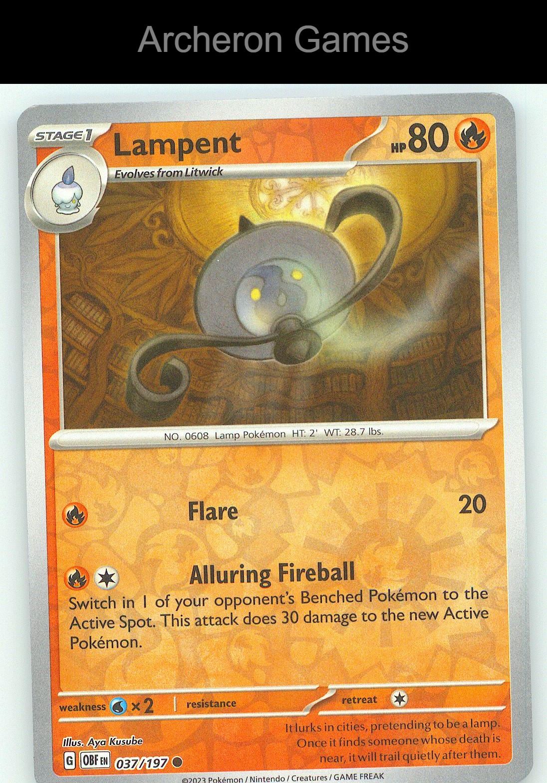 Pokemon Card Lampent OBF 037/197 C Obsidian Flames Reverse Holo