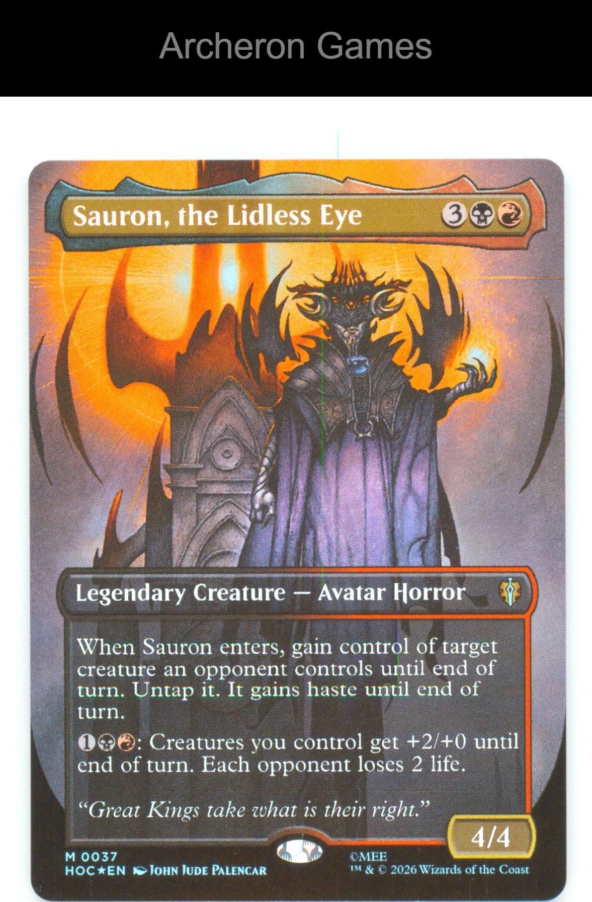Sauron, the Lidless Eye (Borderless) HOC 37 MTG Card The Hobbit: FOIL