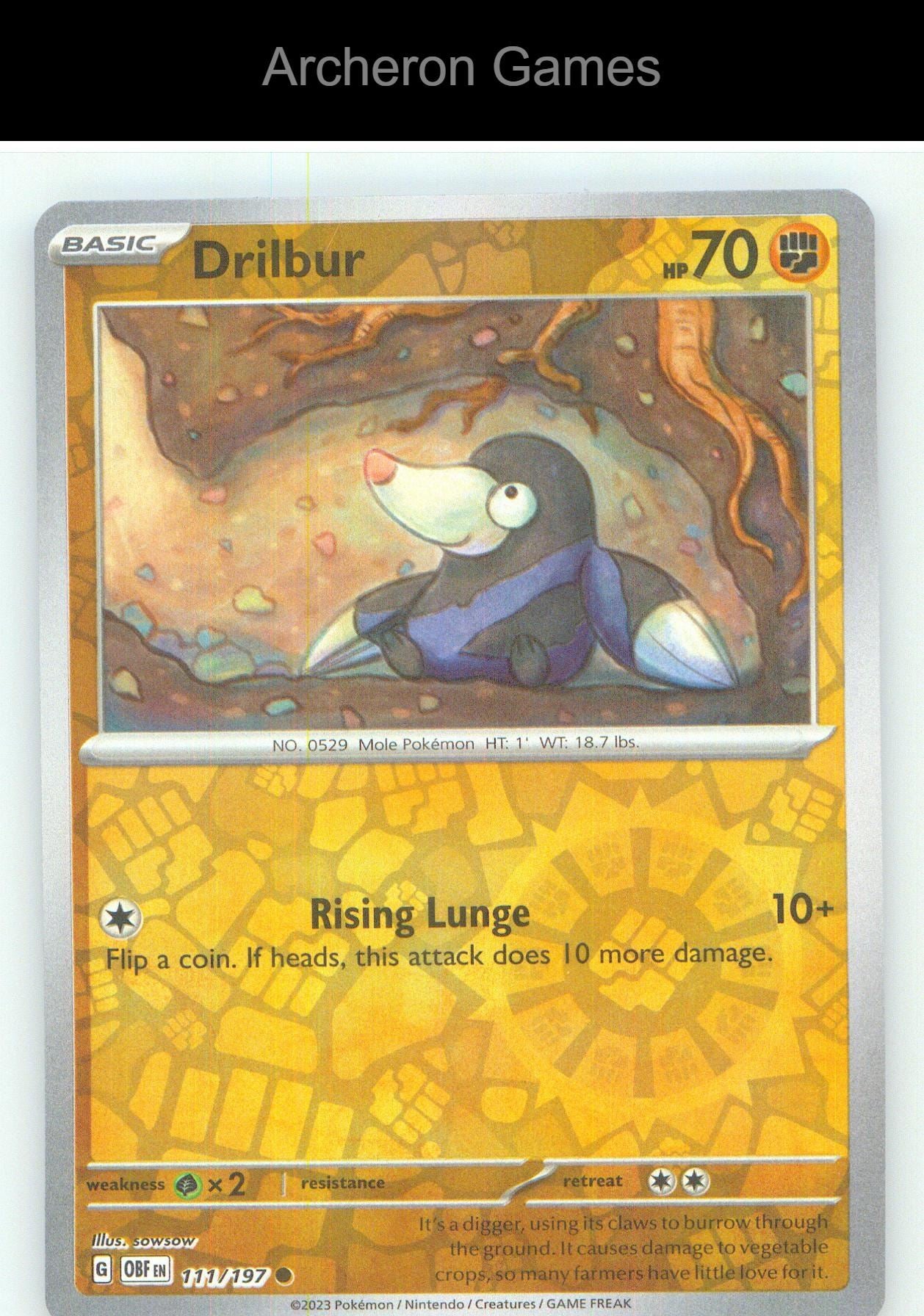 Pokemon Card Drilbur OBF 111/197 C Obsidian Flames Reverse Holo
