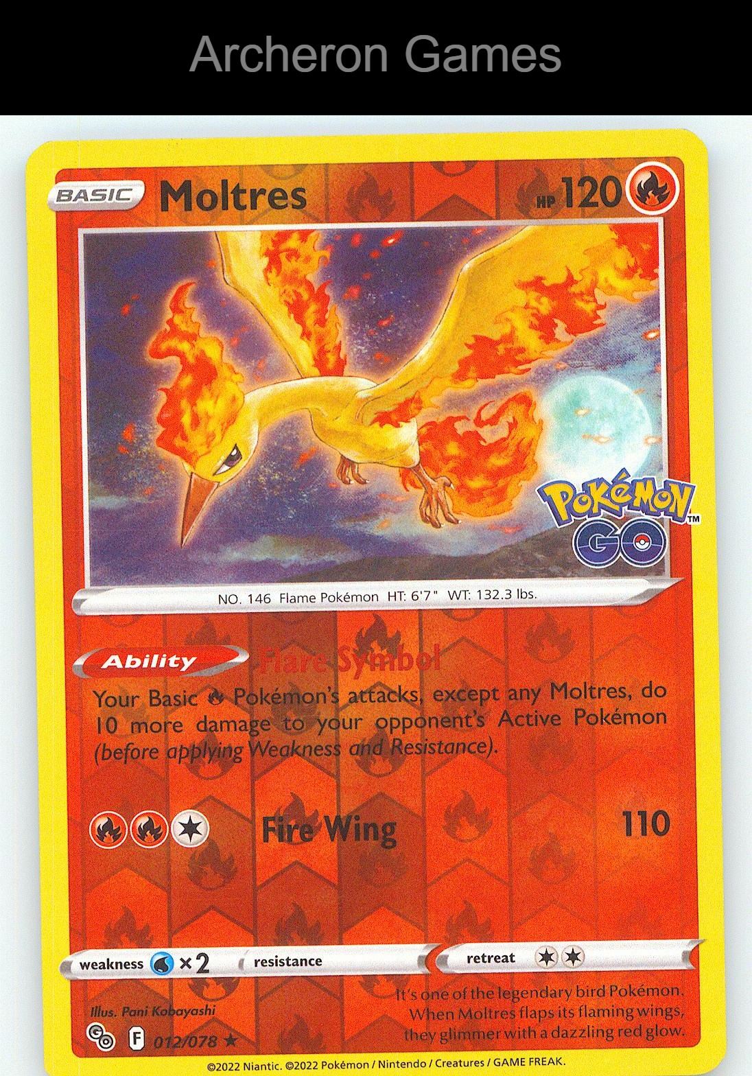 Pokemon Card Moltres PGO 012/078 R Pokemon GO Reverse Holo
