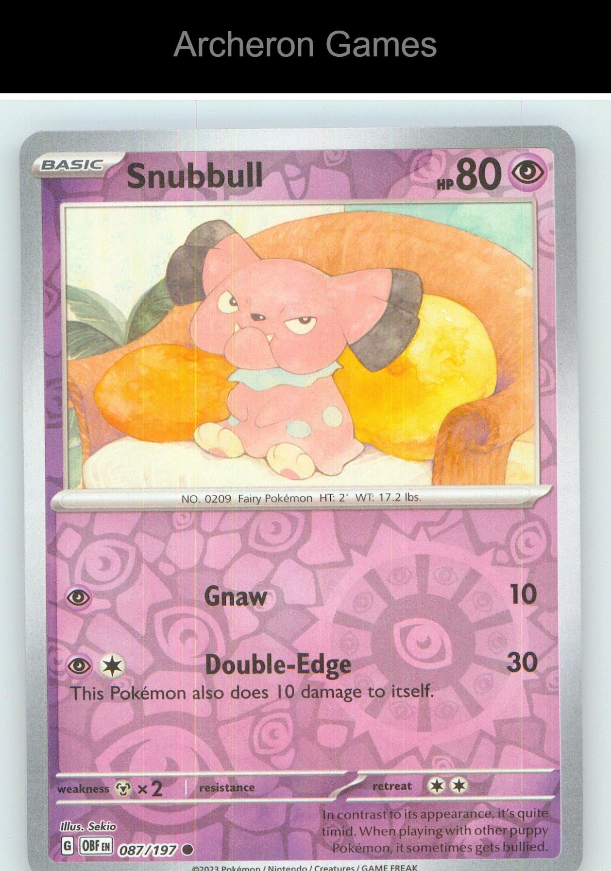 Pokemon Card Snubbull OBF 087/197 C Obsidian Flames Reverse Holo