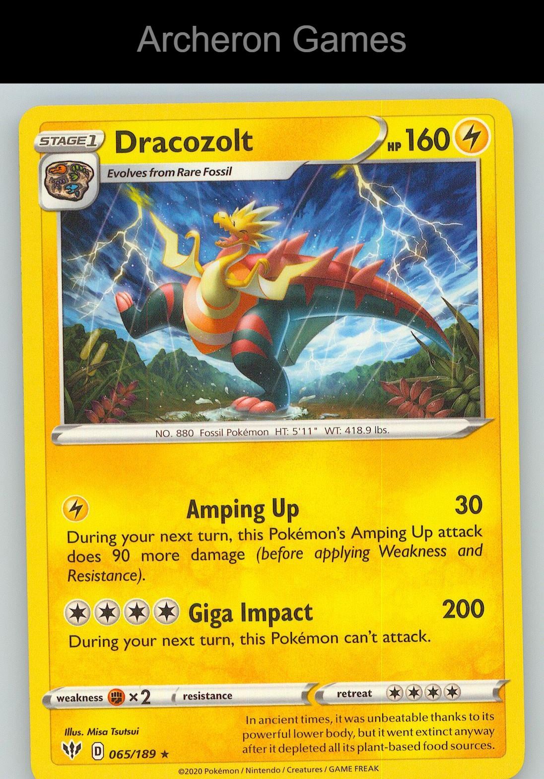 Pokemon Card Dracozolt DAA 065/189 R Darkness Ablaze