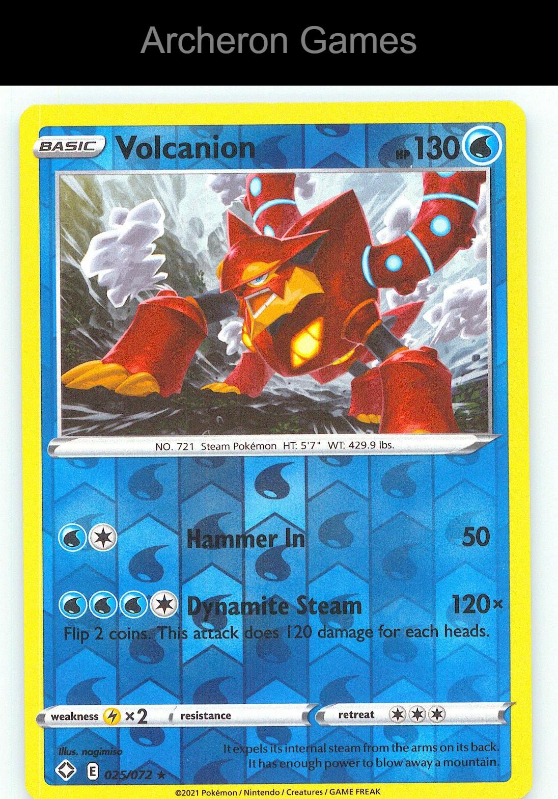 Pokemon Card Volcanion SHF 025/072 R Shining Fates Reverse Holo