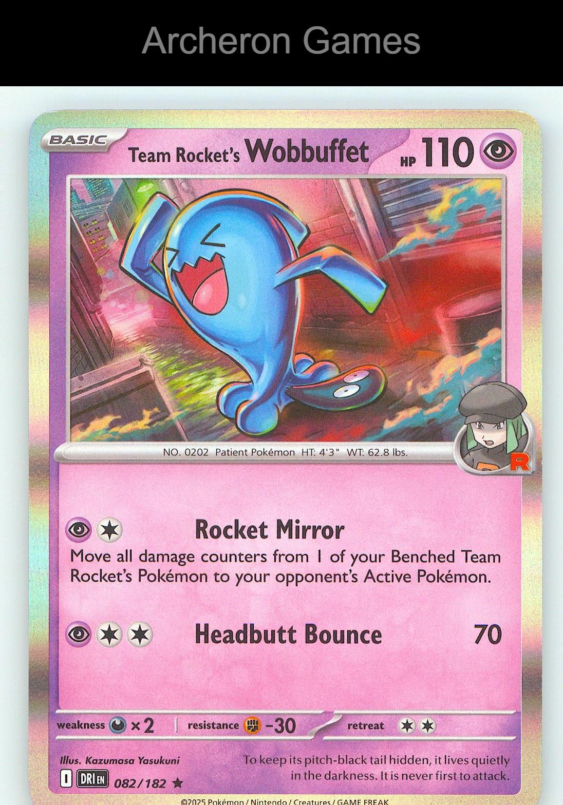 Pokemon Card Team Rocket's Wobbuffet DRI 082/182 R Destined Rivals Holo