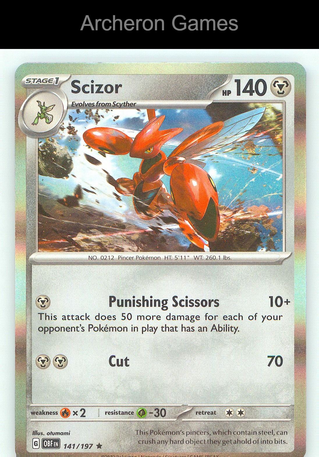 Pokemon Card Scizor OBF 141/197 R Obsidian Flames Holo