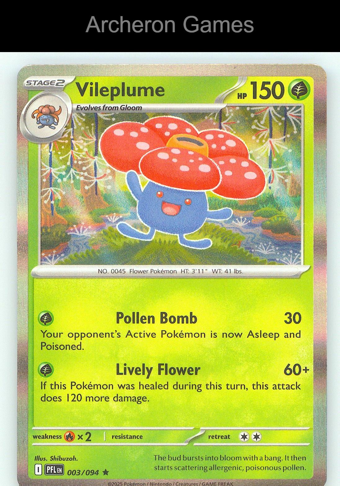 Pokemon Card Vileplume PFL 003/094 R Phantasmal Flames Holo