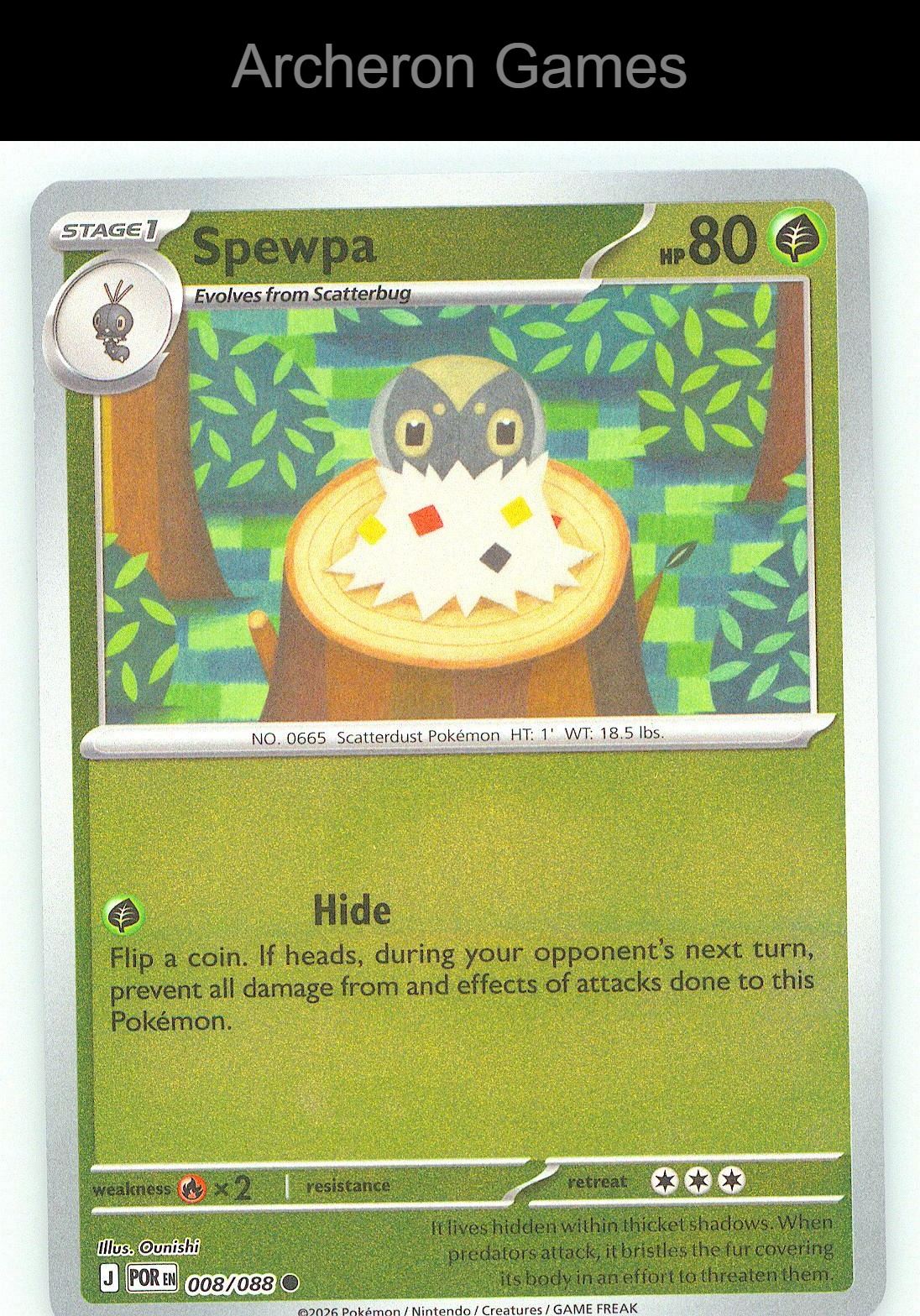 Pokemon Card Spewpa ME03 008/088 C Perfect Order Reverse Holo