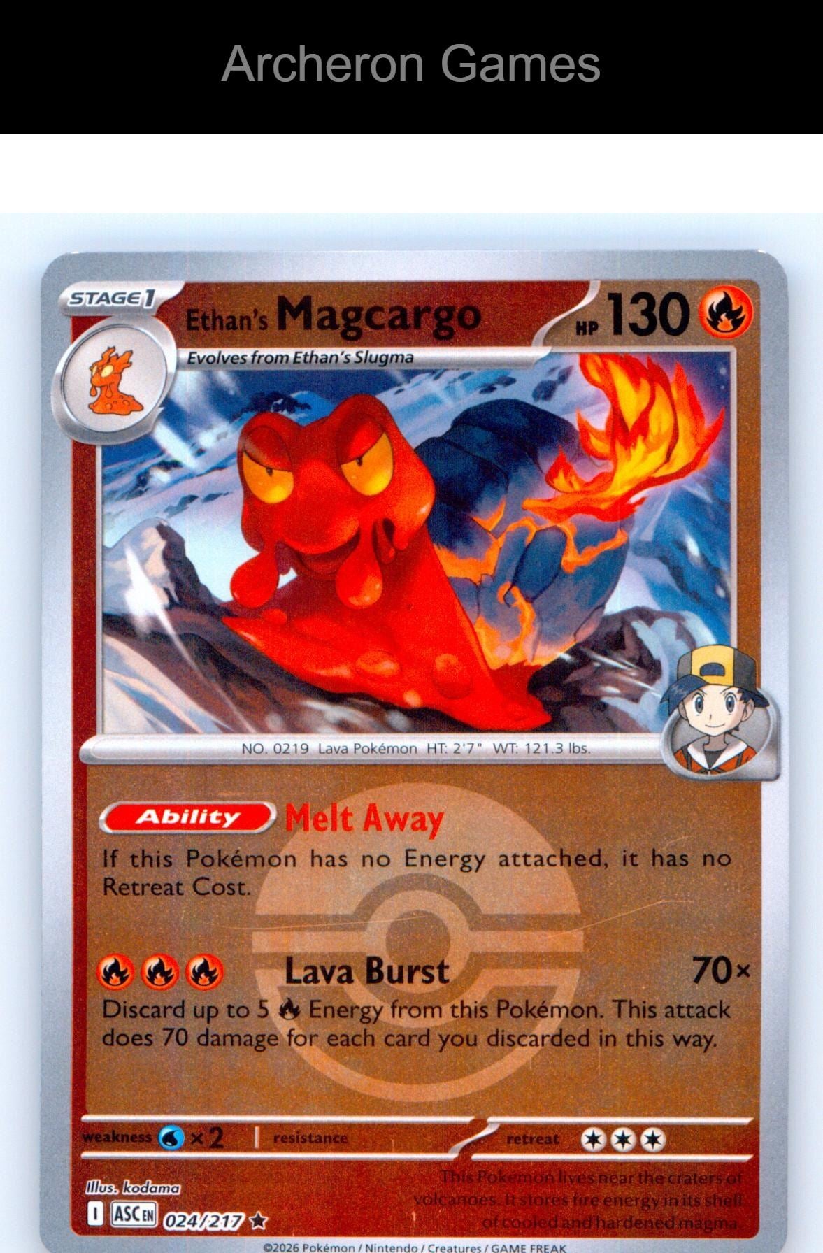 Pokemon Card Ethan's Magcargo (Poke Ball) ASC 024/217 Reverse Holo