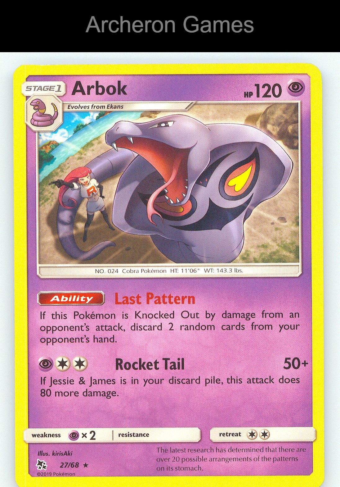 Pokemon Card Arbok HIF 27/68 R Hidden Fates