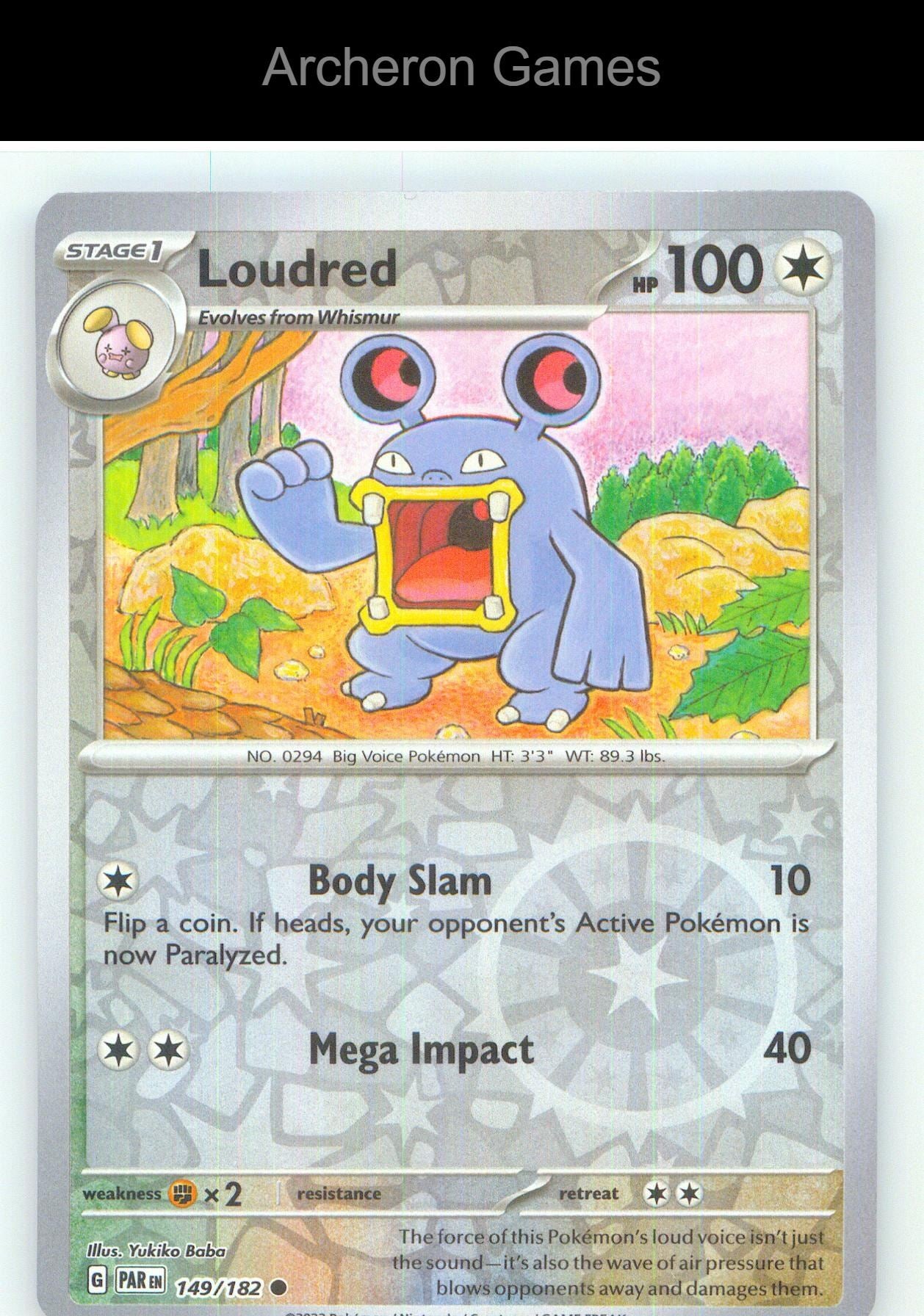 Pokemon Card Loudred PAR 149/182 C Paradox Rift Reverse Holo