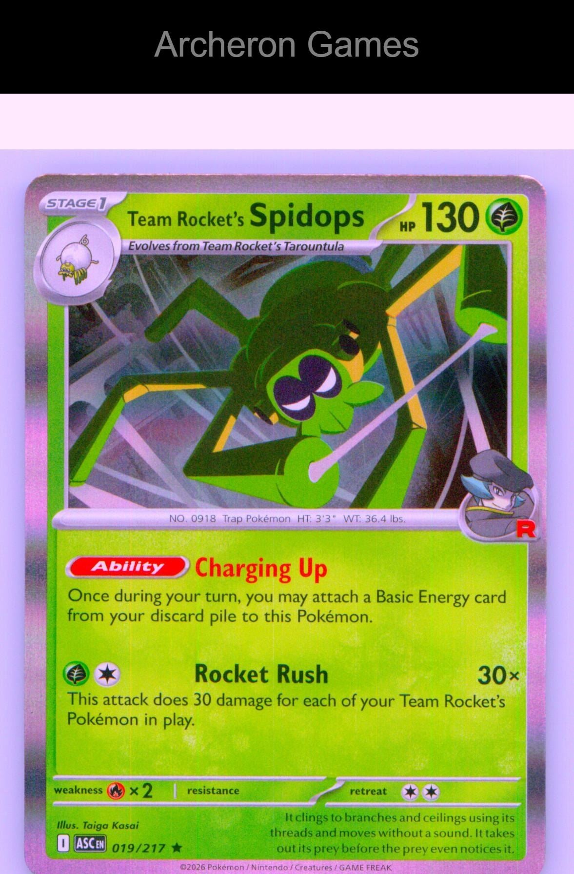 Pokemon Card Team Rocket's Spidops ASC 019/217 R Ascended Heroes Holo