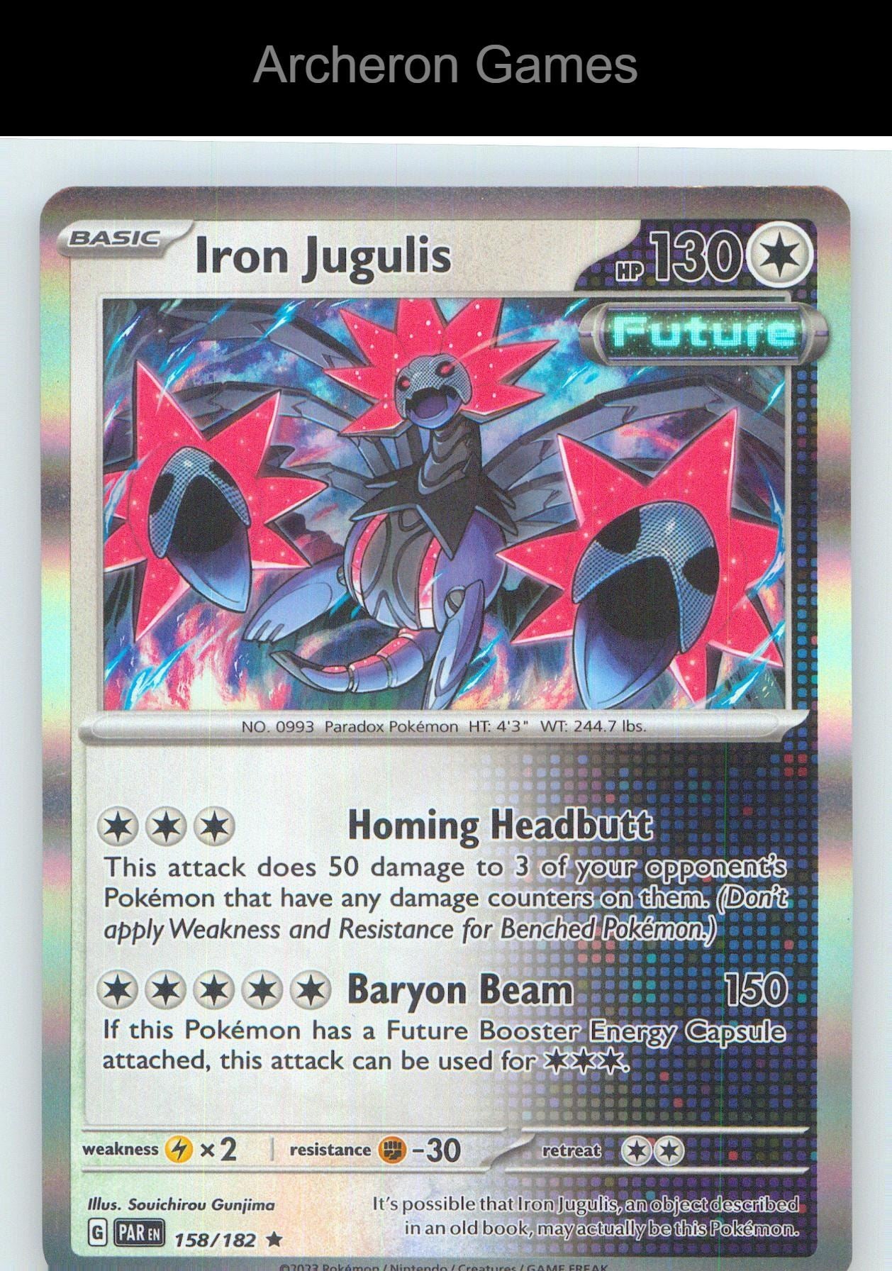 Pokemon Card Iron Jugulis PAR 158/182 R Paradox Rift Holo