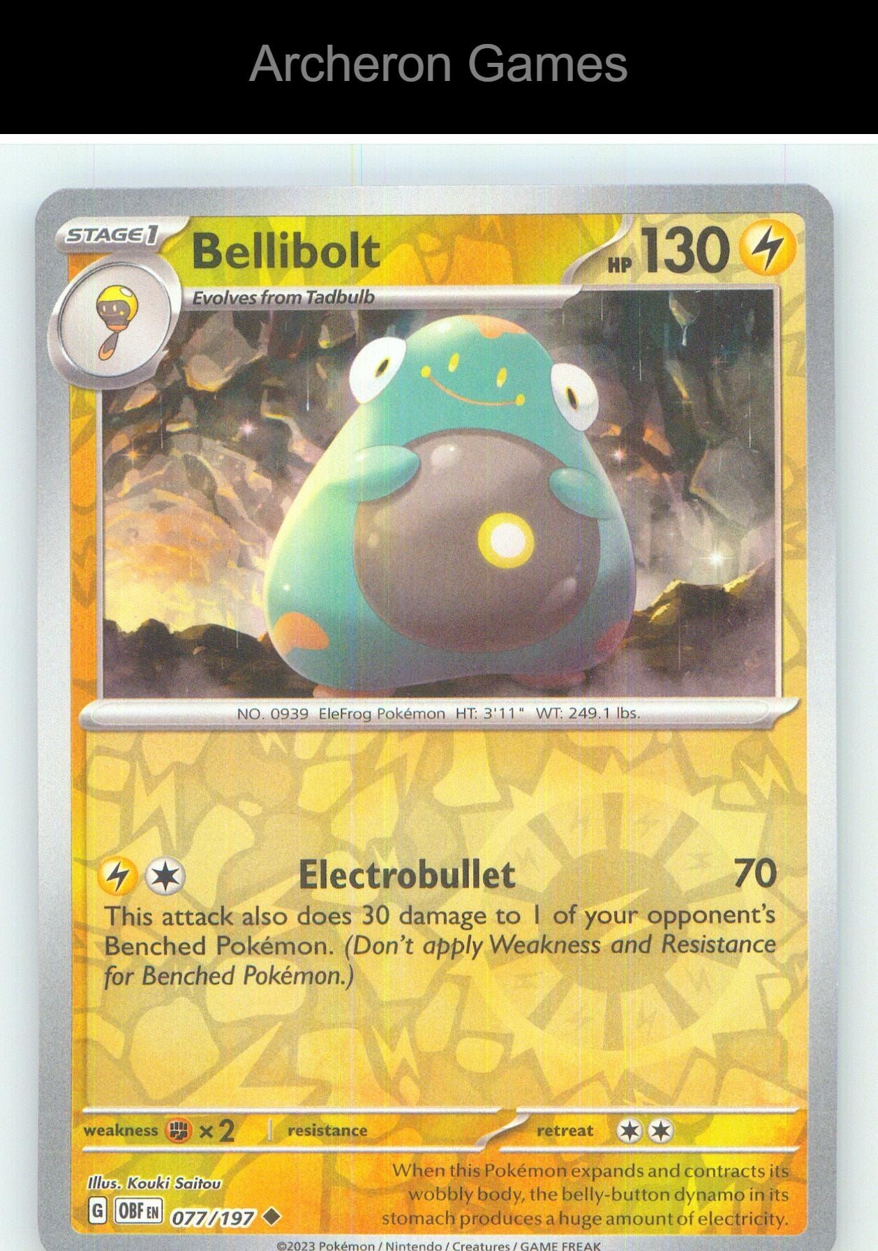 Pokemon Card Bellibolt OBF 077/197 UC Obsidian Flames Reverse Holo
