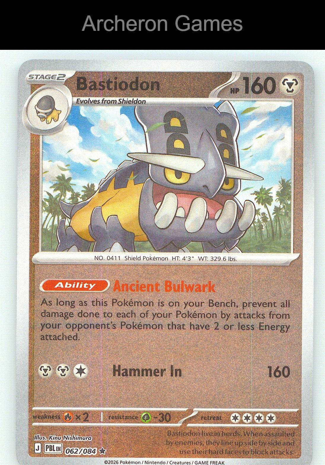 Pokemon Card Bastiodon ME05 062/084 R Pitch Black Reverse Holo