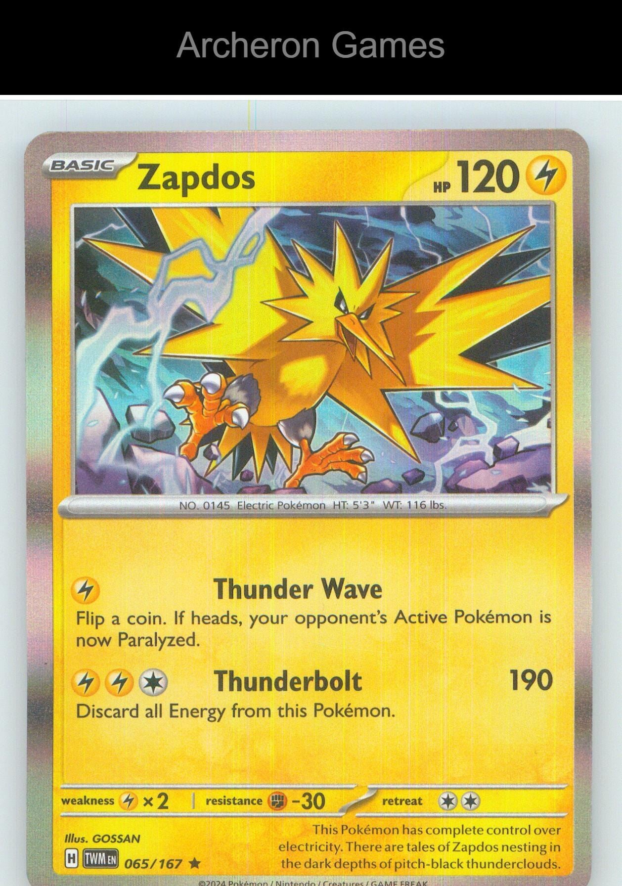 Pokemon Card Zapdos TWM 065/167 R Twilight Masquerade Holo
