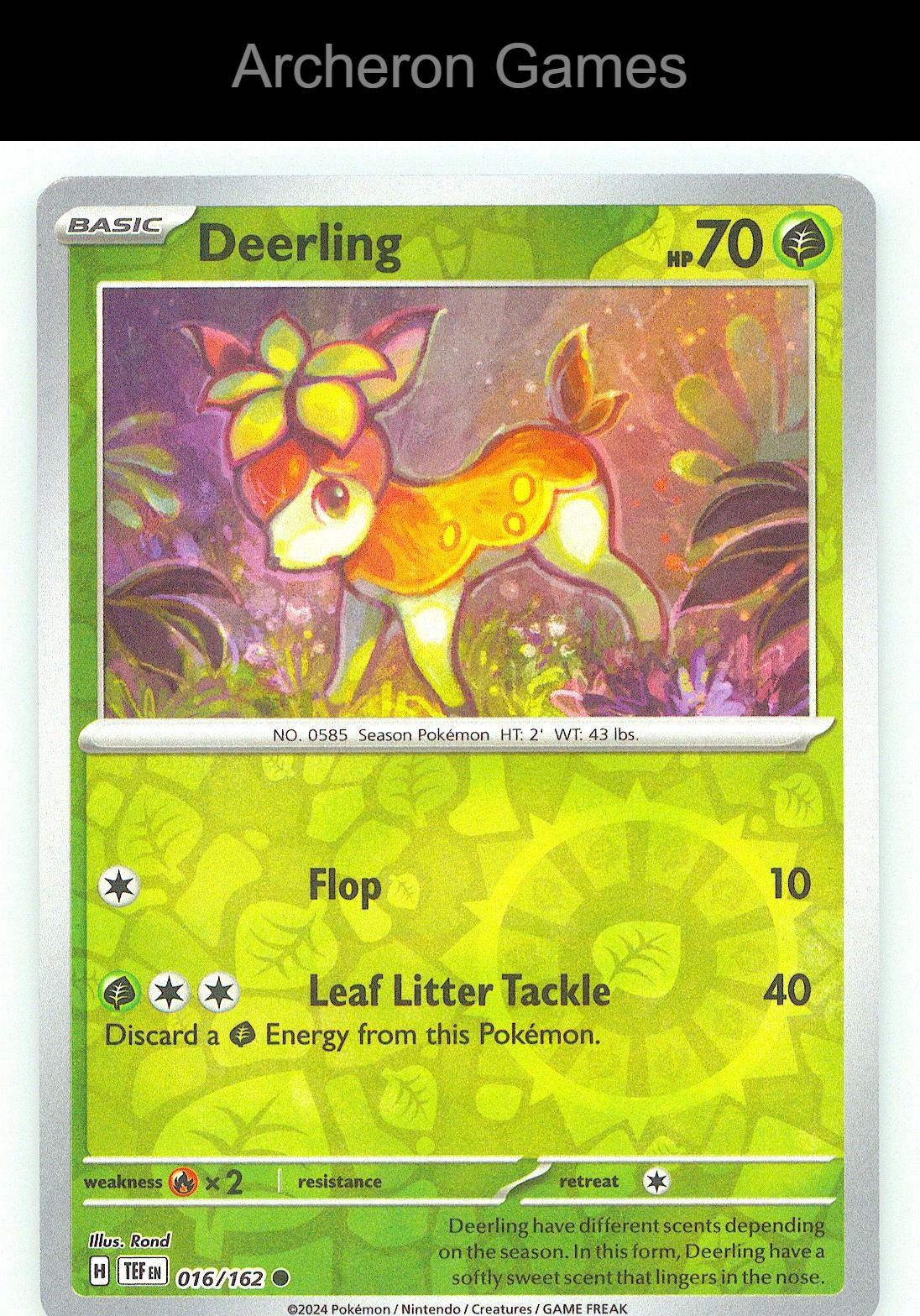 Pokemon Card Deerling TEF 016/162 C Temporal Forces Reverse Holo